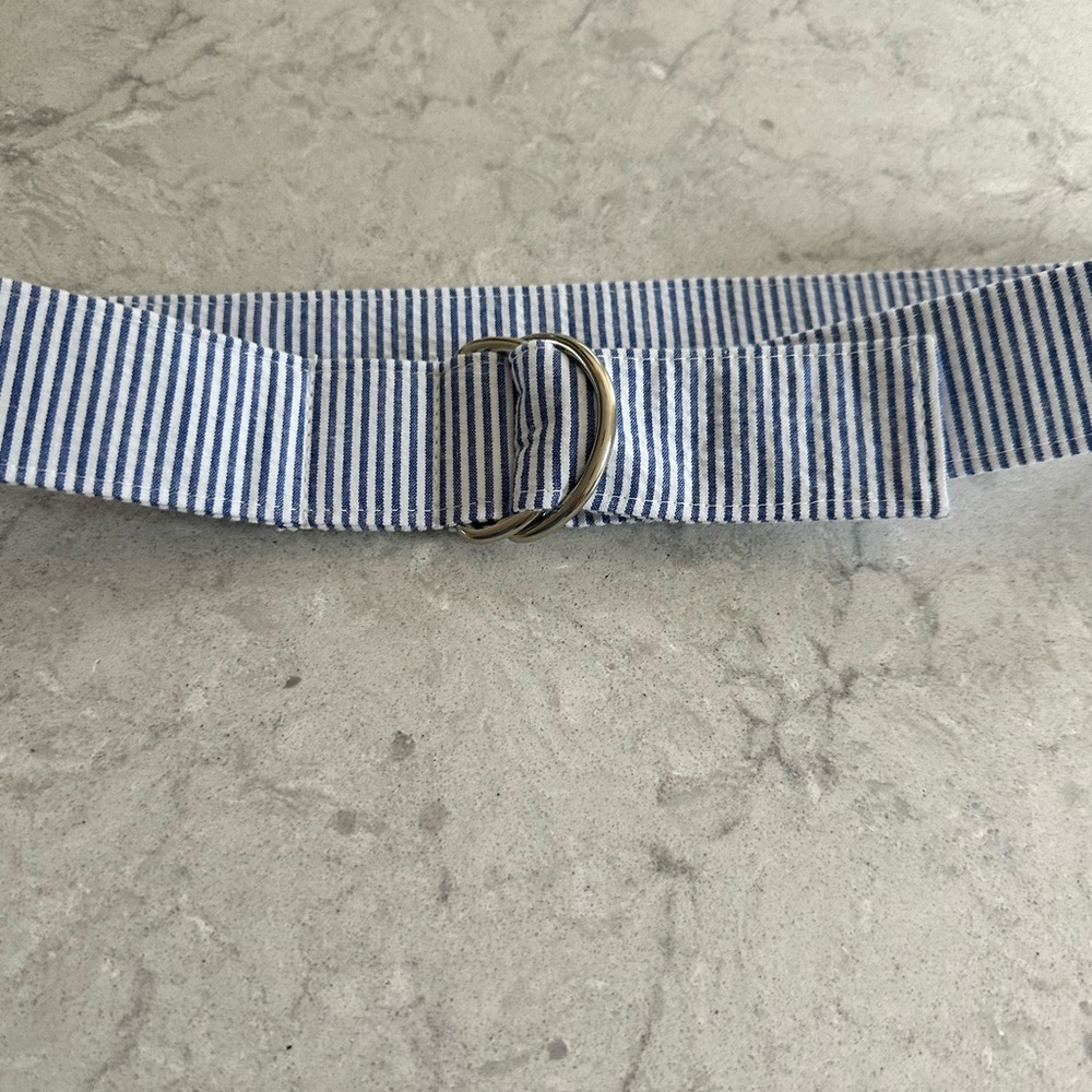 Blue and White Seersucker Striped Belt